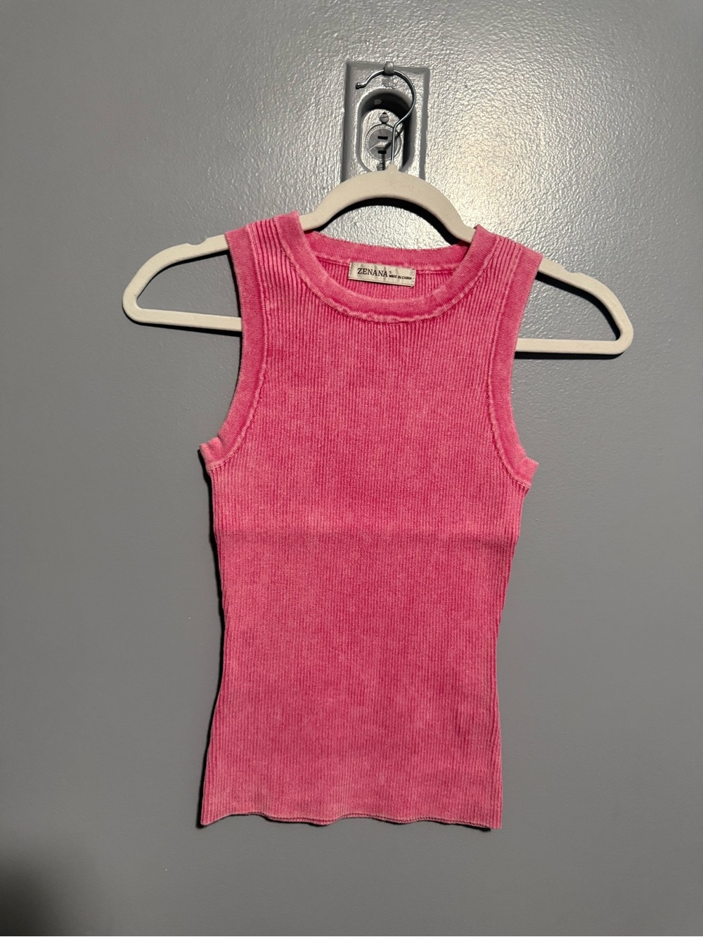 Women’s Mineral Washed Pink Ribbed Tank Top - Sleeveless Knit - Picture 2 of 4